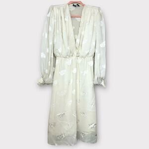 Vintage Cachet By Bari Protas Cream Sheer Floral Embroidered Midi Dress XS